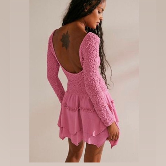 Free People What A Time Drop-Waist Mini Dress NWT Pink - Picture 3 of 16